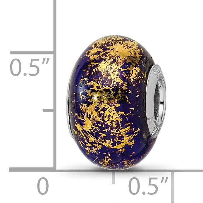 Silver Reflections Dark Blue w/Gold Foil Ceramic Bead QRS2335