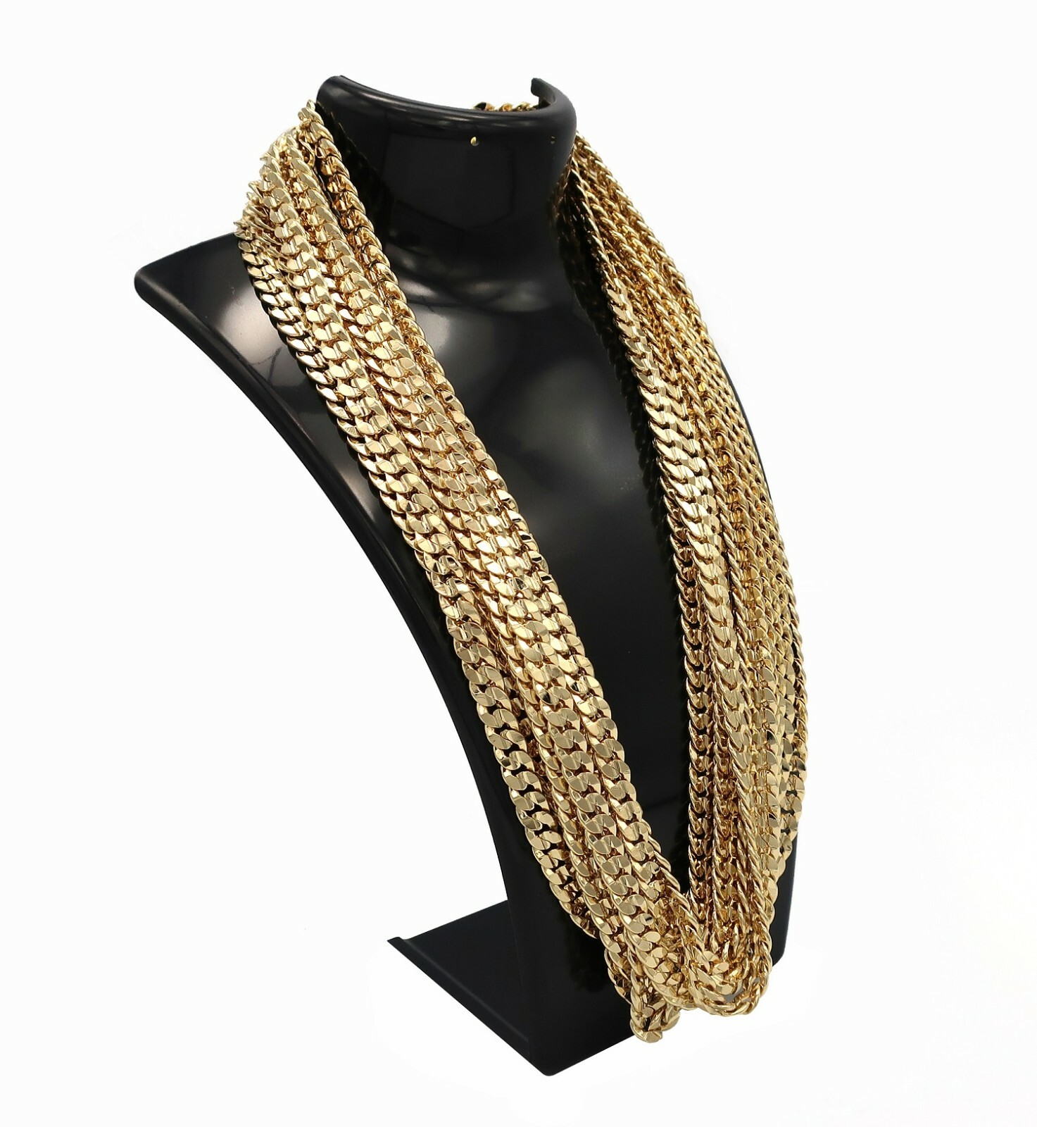 8mm 12 Piece Concave Cuban link Chain 8″ 20″ 24″ 30″ 14k Gold Plated Necklace