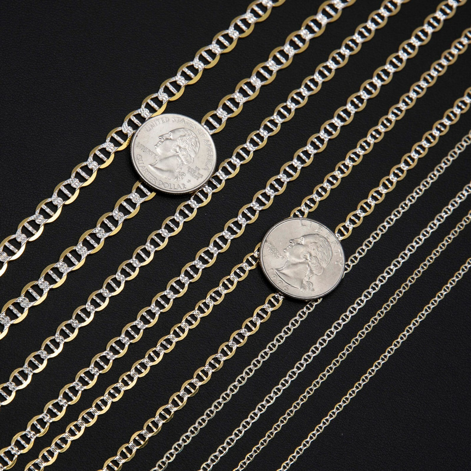 Mariner Pave Link Chain Necklace Real 10K Solid Yellow White Gold All Sizes