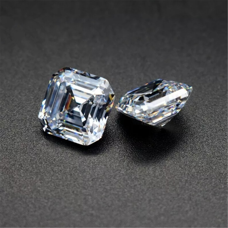 2pcs 5.5×5.5mm Asscher Cut D Color Lab Grown Diamond IF Clarity GIE Certified