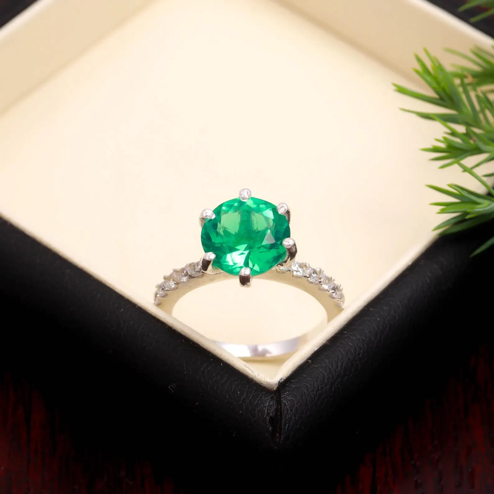 2.38 Ct Round Cut Natural Emerald Diamond Wedding Ring 14K Solid White Gold 6