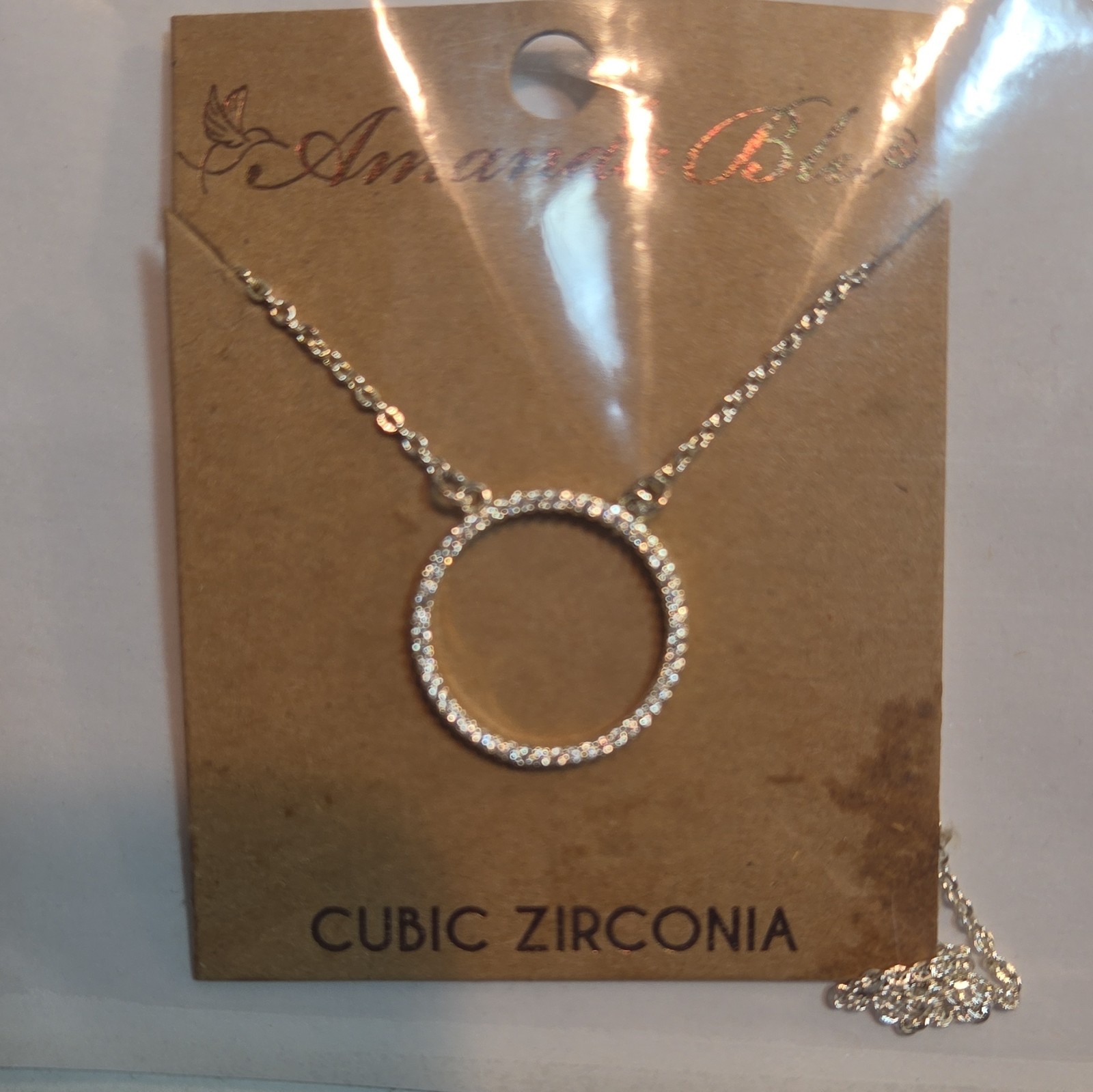 Amanda Blu Silver Hoop Pendant Necklace Clear Round Cubic Zirconia Pavé 90076