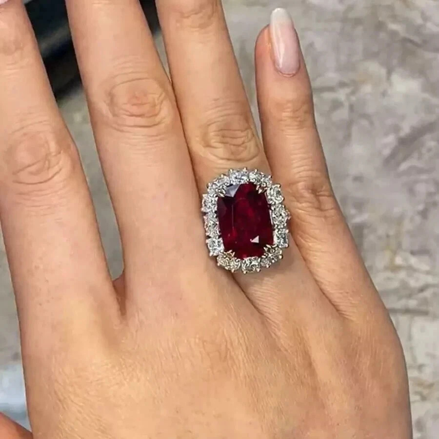 5.00 Ct Cushion Cut Natural Ruby Diamond Engagement Ring 14K Solid White Gold 6