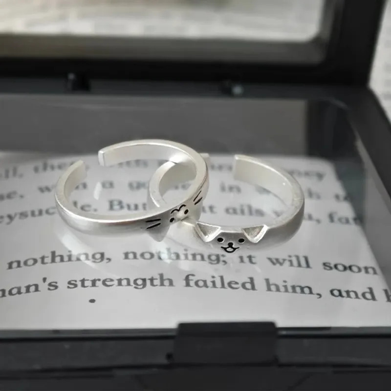 2pcs Cute Cat Dog Animal Couple Ring for Women Men Lover Rings Jewelry