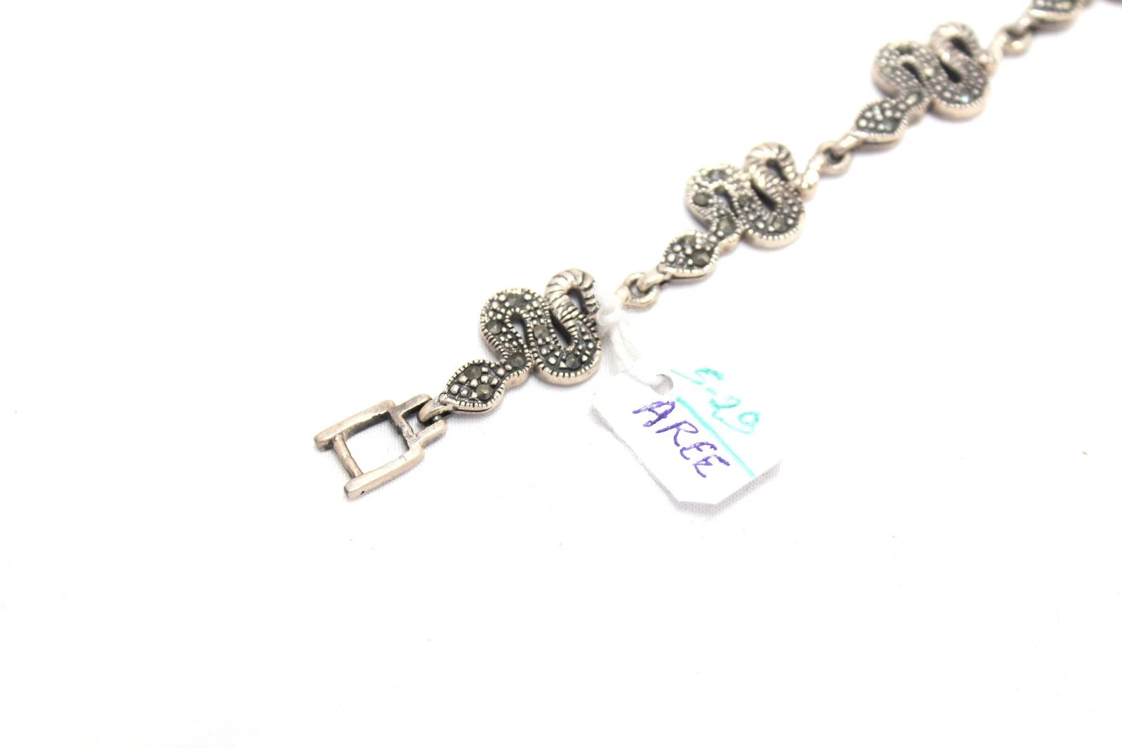 Charm Snake Reptile Bracelet Silver Sterling 925 Marcasite Stone Women Gift
