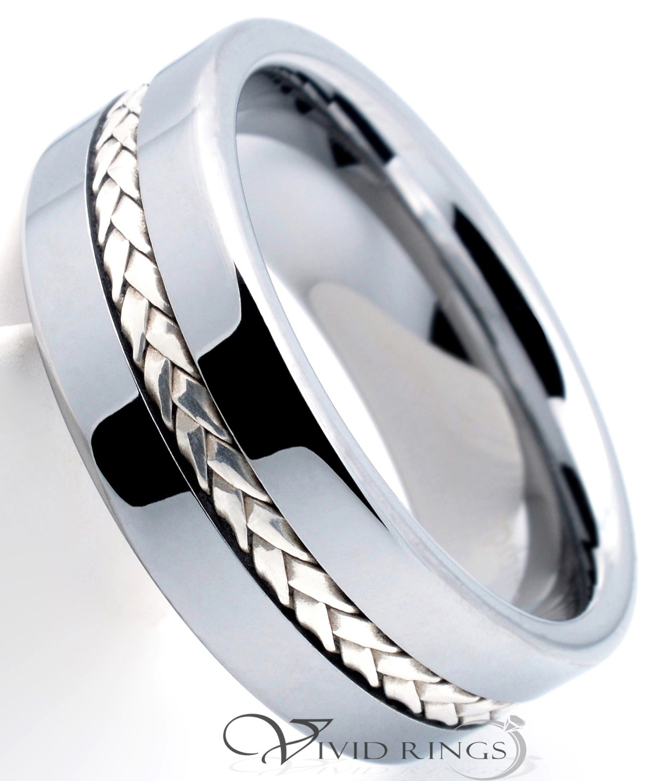 Men Tungsten Carbide Ring Wedding Band 925 Silver Inlay 8mm Size 7.5 to 14.5