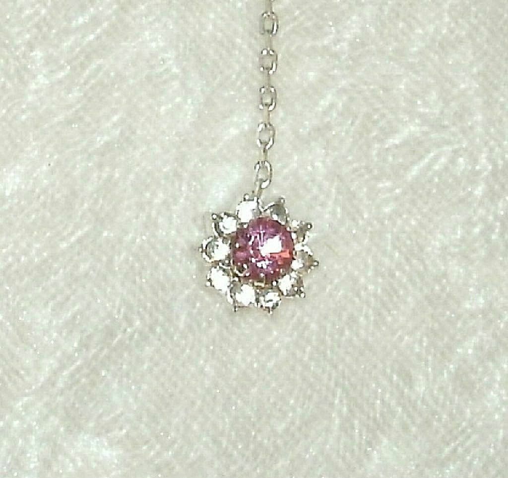 Pink Dainty Y Necklace Silvertone Chain