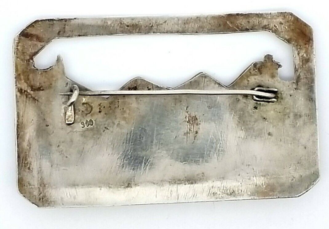 Vintage Alpaca Llama Peru Scenery Brooch/Pin Marked 900 Silver 28.5 Grams