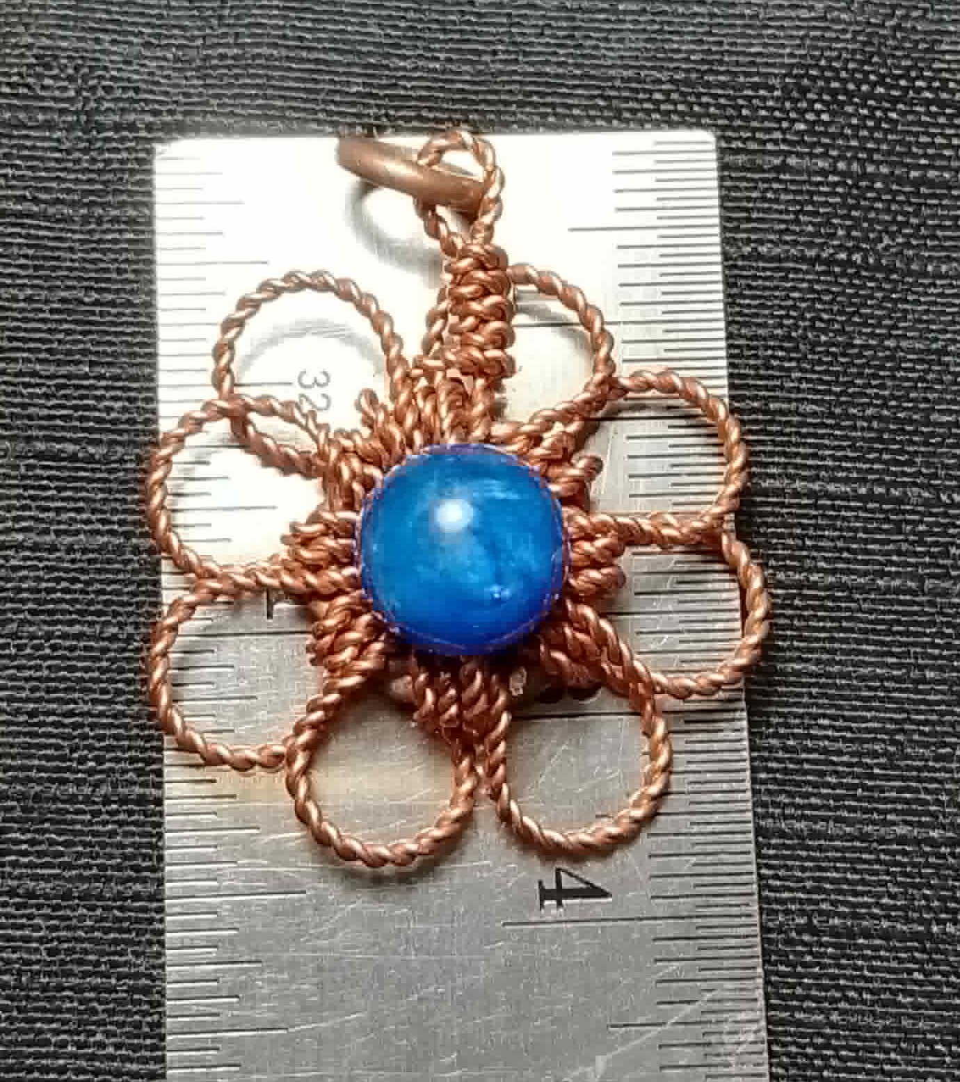 Flower Pendant Copper Daisy Wire Wrapped Mandala Kyanite Lucky Jewelry #PM6