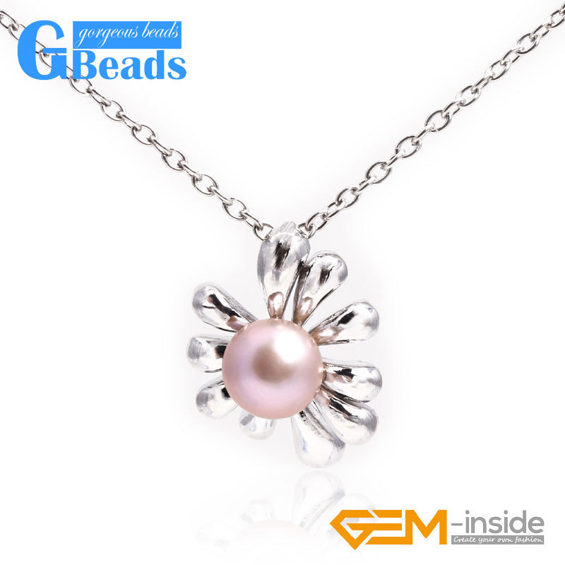 White Gold Plated Tree Shape Freshwater Pearl Beaded Pendant Necklace 10-11mm
