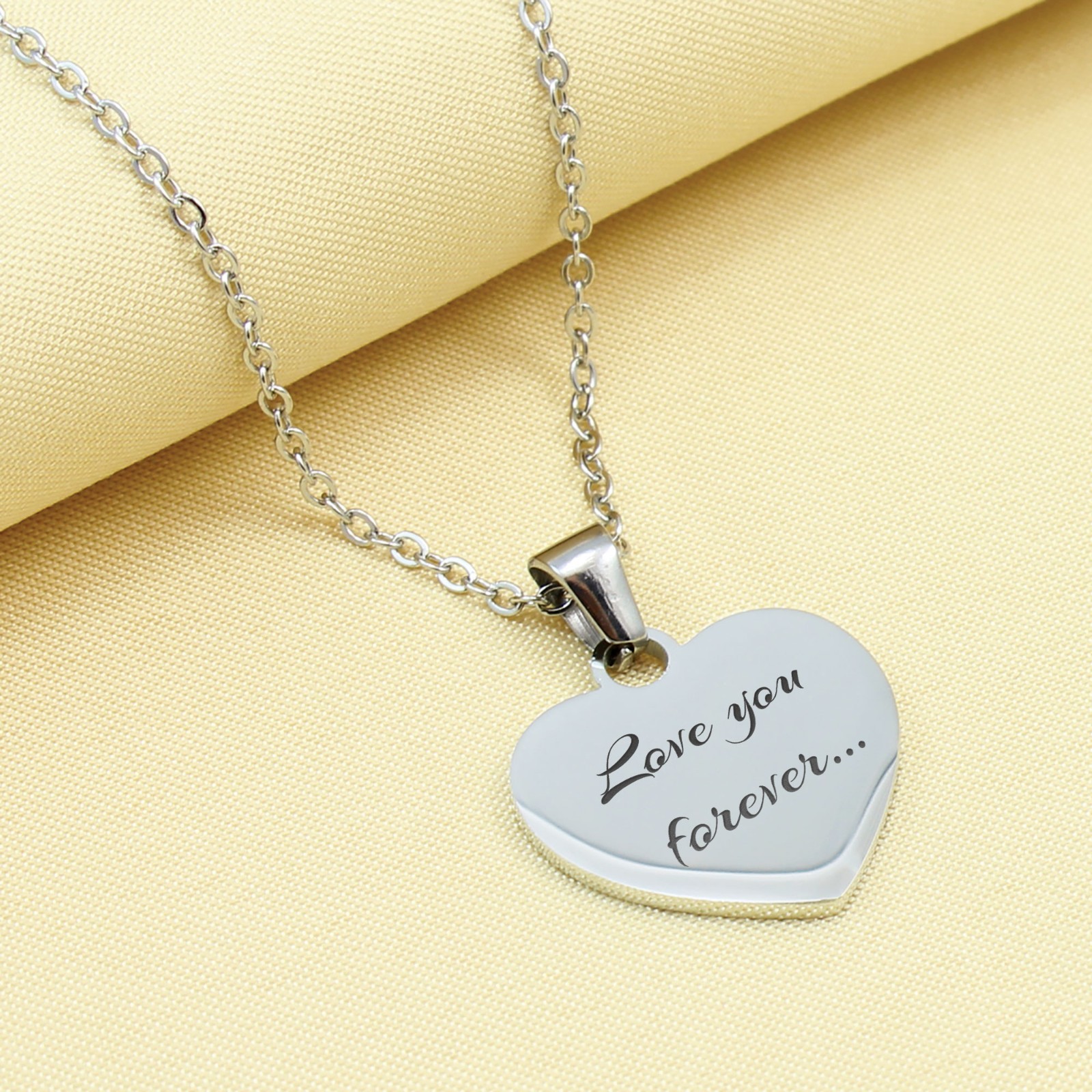 Engraved Fingerprint Heart Necklace Personalized Stainless Steel Memorial Gift