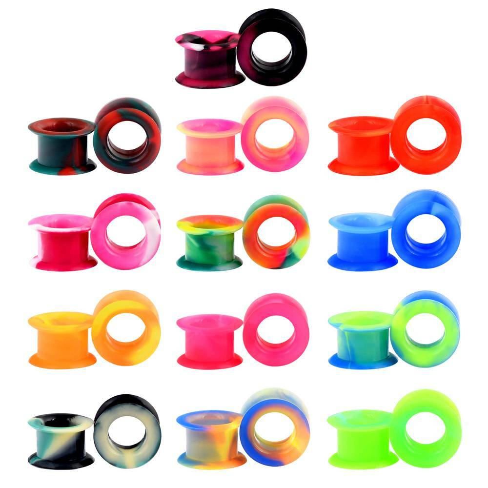 PAIR-SOFT THICK SKINS TUNNELS-Silicone Ear Skins-Ear Gauges-Soft Ear plugs 2G-1″