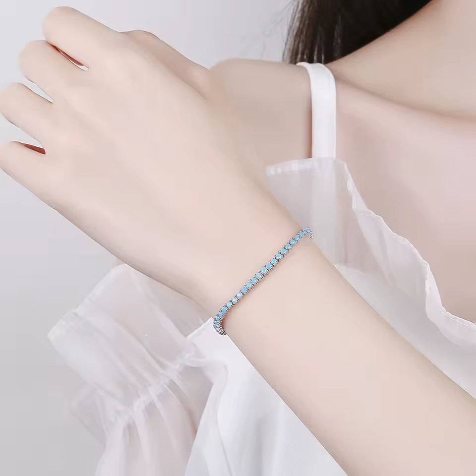 2MM Round Blue Sleeping Beauty Turquoise Women Tennis Bracelet in 925 Silver