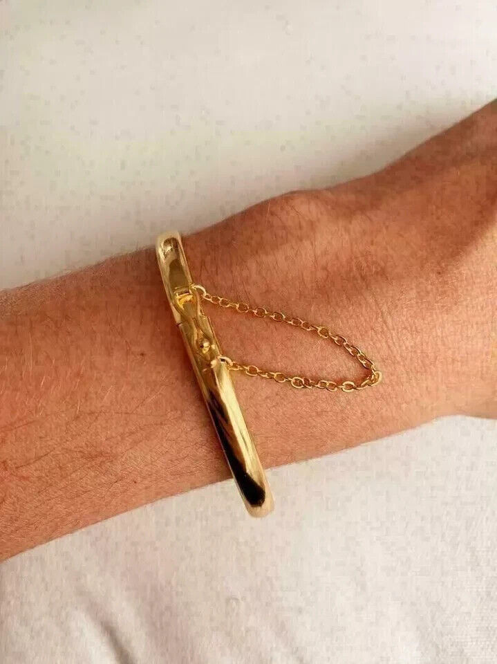 Beautiful Bangle Bracelet With Chain For Women’s 14k Yellow Gold Plated 7 Inch
