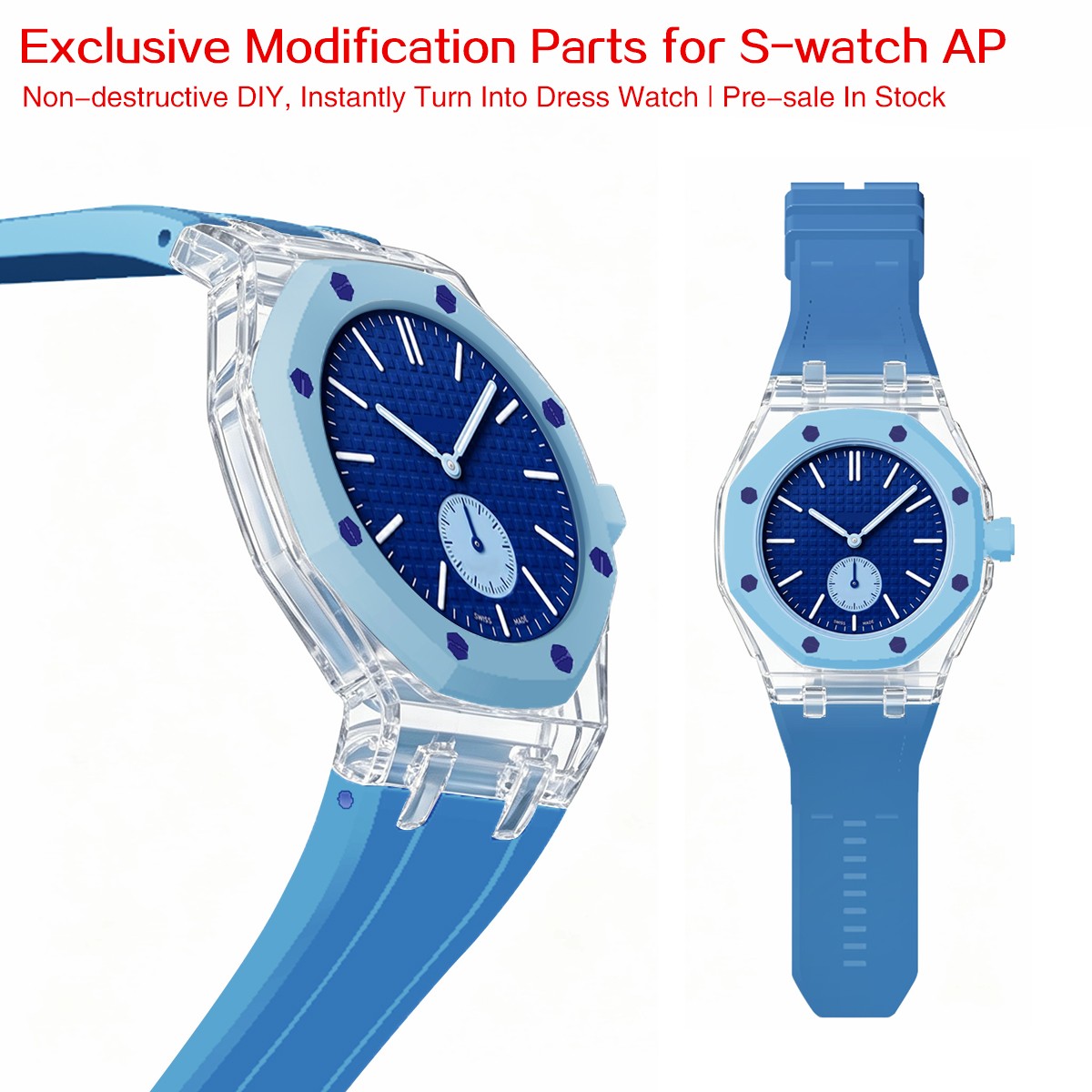 Transparent PC Glacier Case Silicone Wristband Mod Kit For Swatch X AP Royal Pop