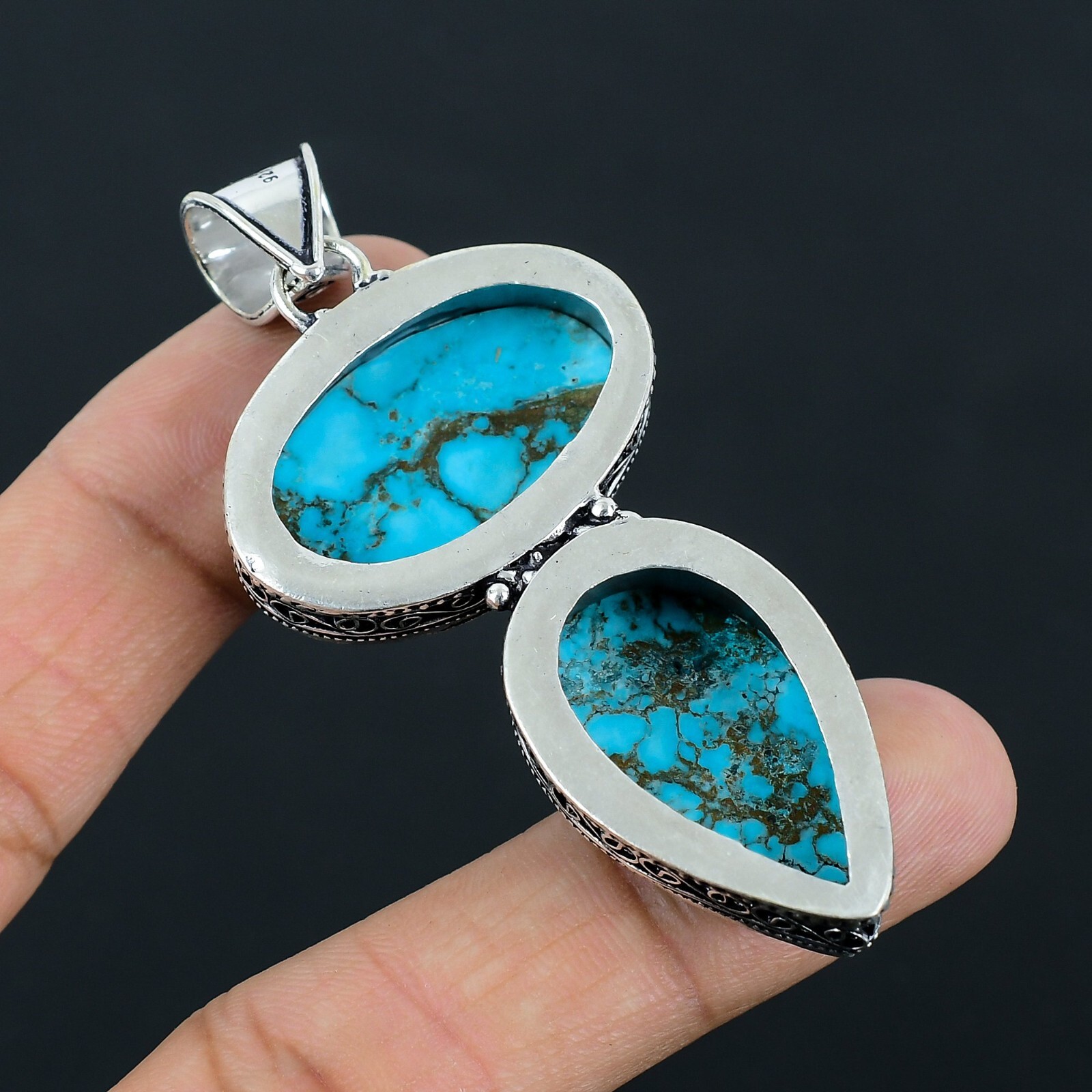 Tibetan Turquoise Gemstone Handmade 925 Sterling Silver Jewelry Pendant For Gift