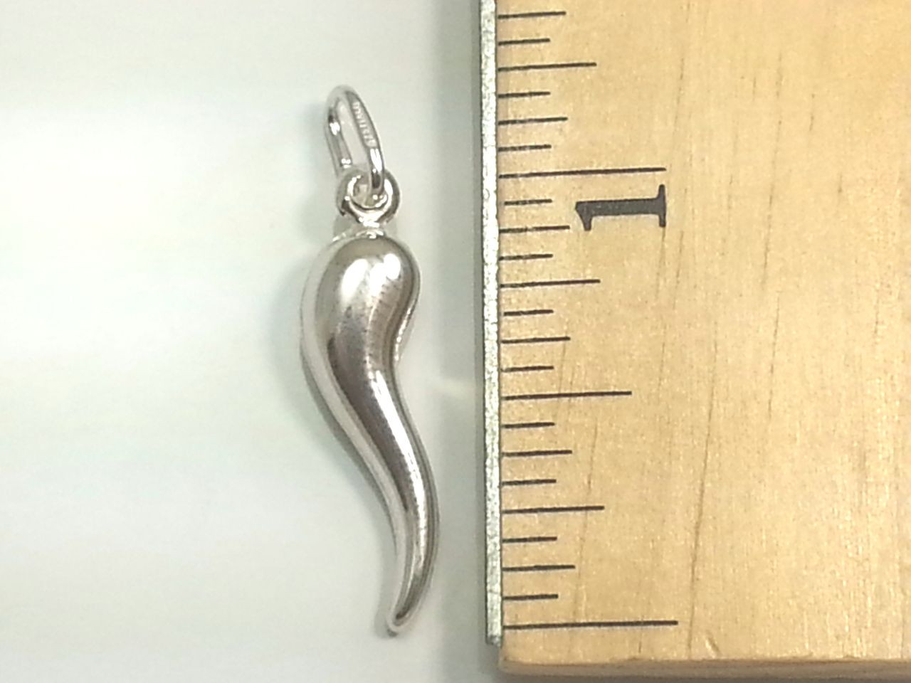 Italian Horn Pendant 1″1/4 inches Long .925 Sterling Silver Good Luck Amulet