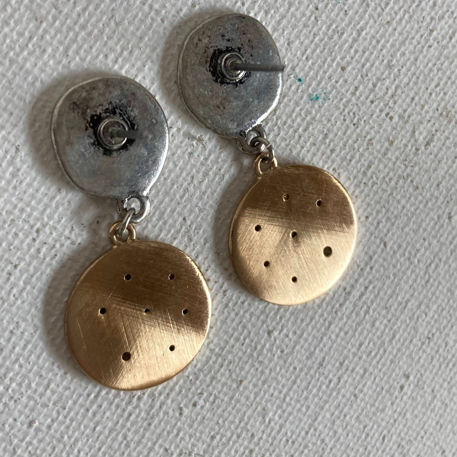 Earrings Constellations Mixed Metals Brushed Gold Finish Prong Set White Stones