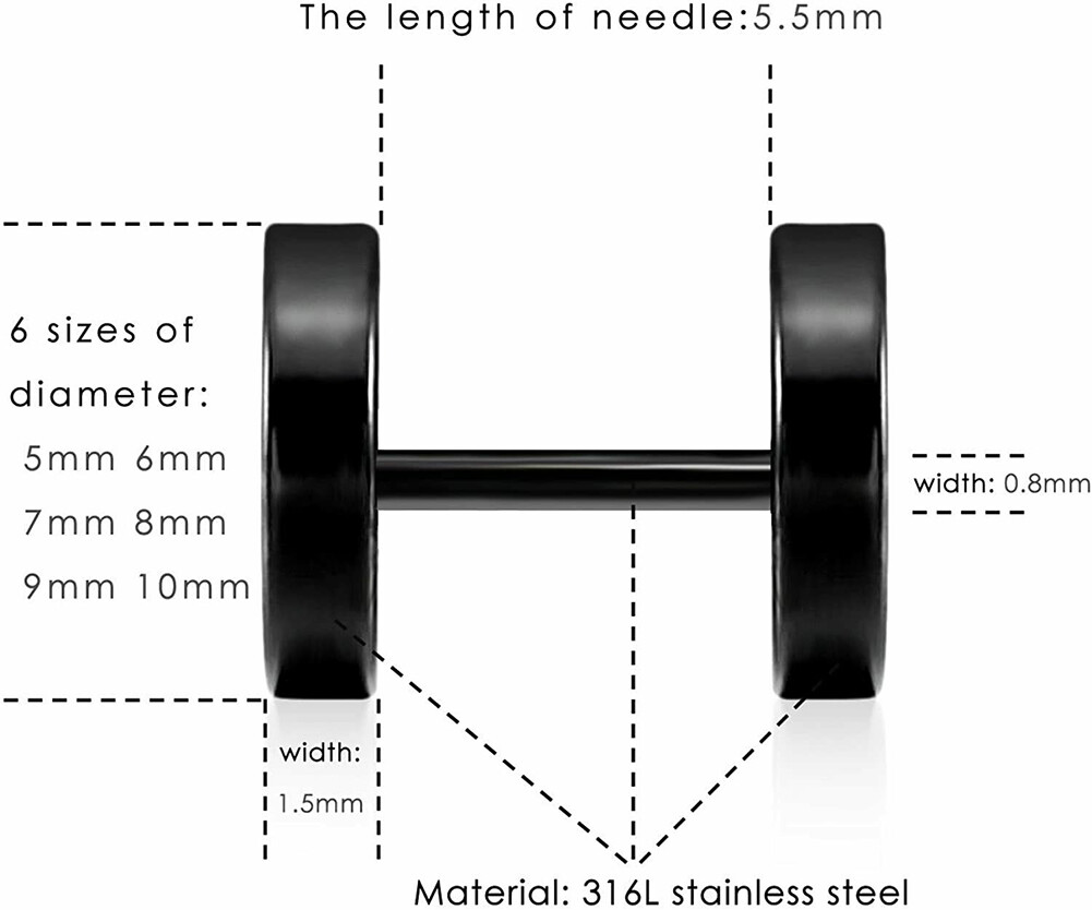 1 Pair Earrings Dot Studs Stainless Steel Circle Disc Ear Piercing Set Men Women