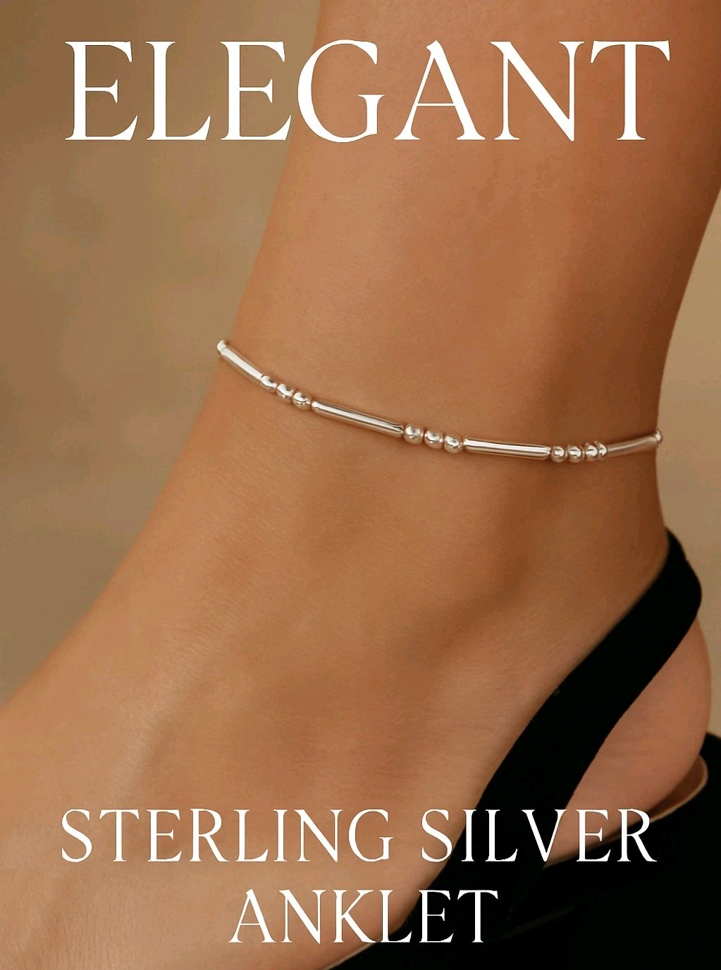 925 Sterling Silver Anklet Bead & Ball Chain 8″ Bracelet “BB” Jewelry Italy Xmas