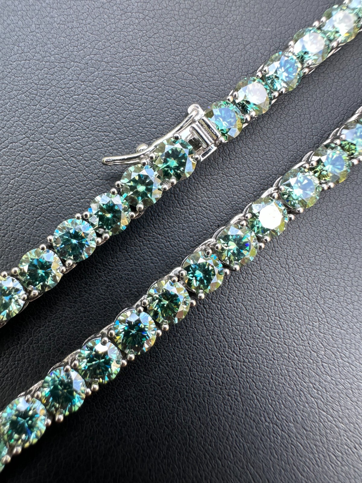 Blue Green MOISSANITE 5mm Tennis Chain 925 Silver Iced Necklace Passes Tester