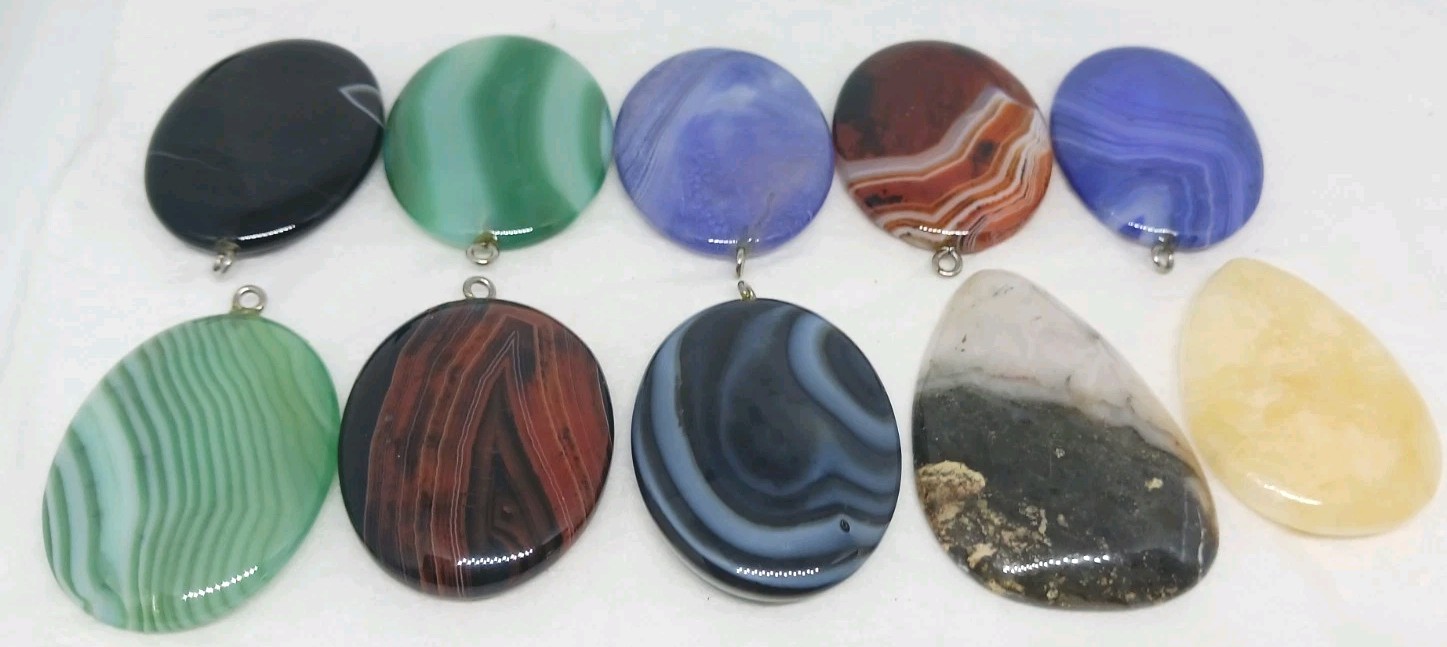 10 Gemstone Pendants Cabochon dyed drilled agate eyelet drilled no bail pendant