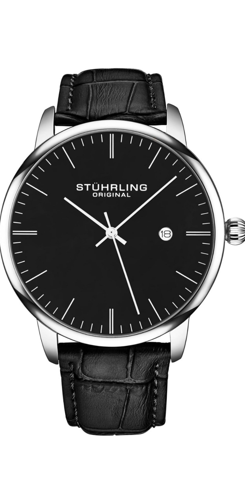 Unopened Stührling Original 40mm Men’s Formal Dress Watch Black Leather Band