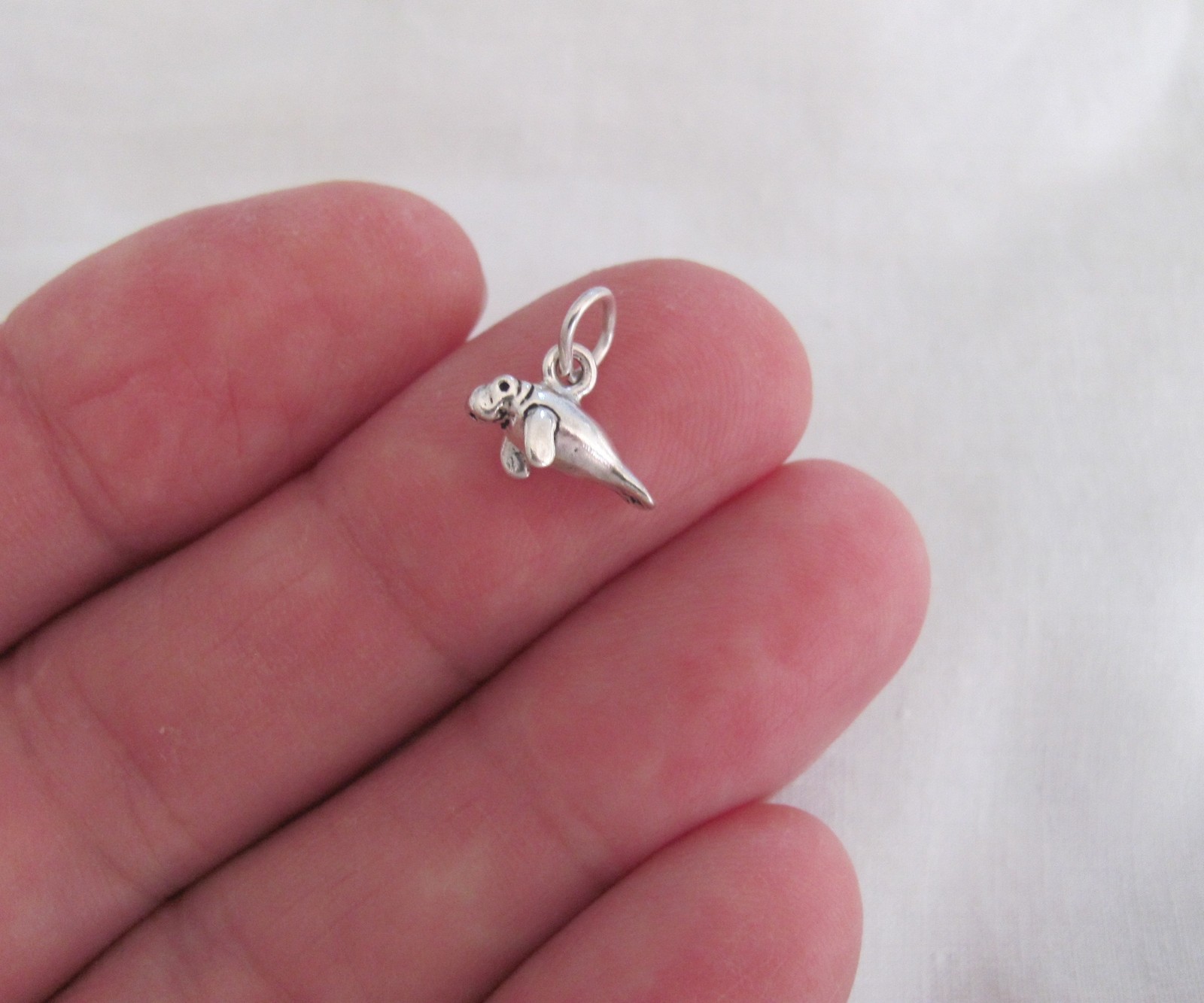 Very small Sterling Silver 3D Manatee mini tiny charm.