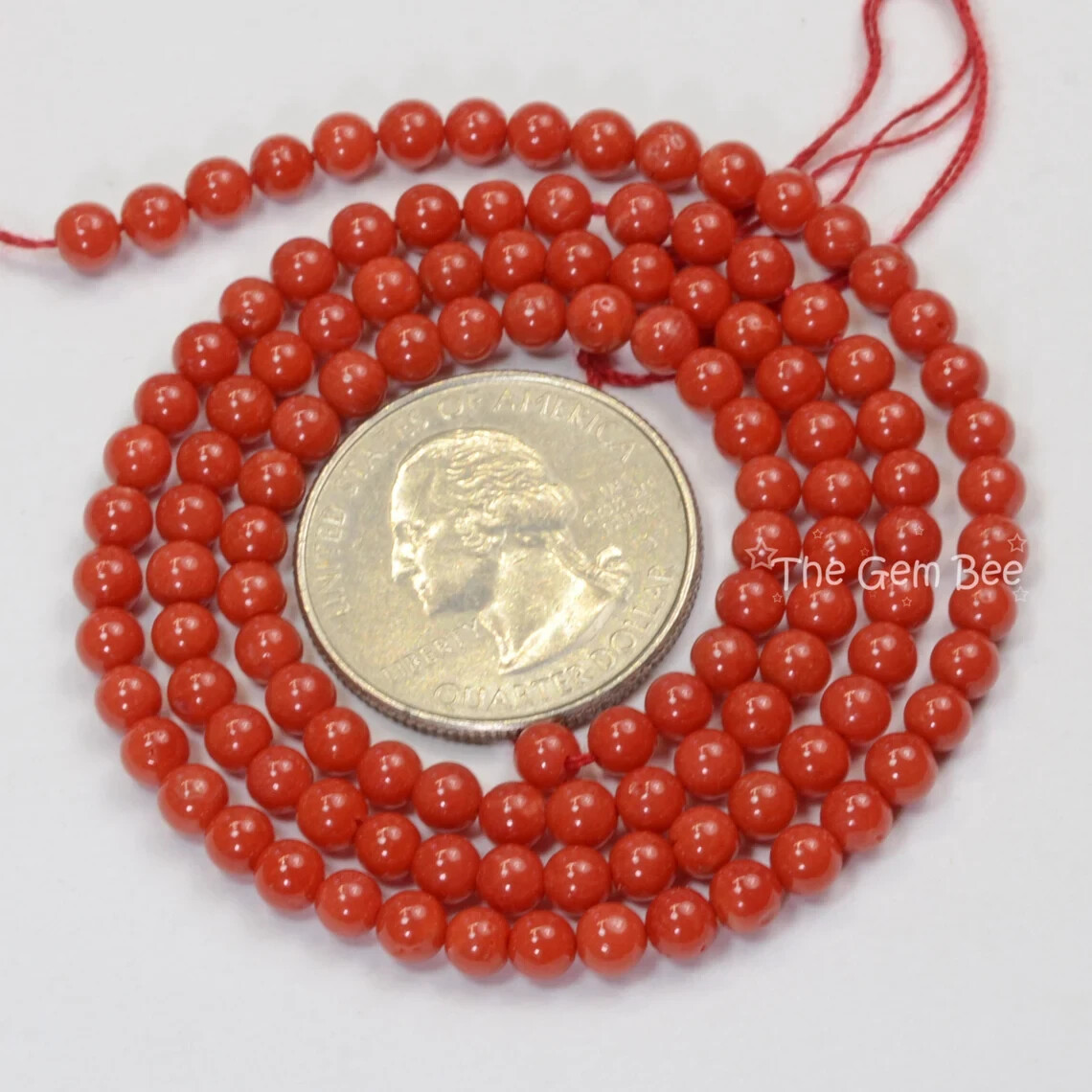 4.2mm AA Quality Undyed Mediterranean Sardinia Red Coral Plain Round Bead 18″