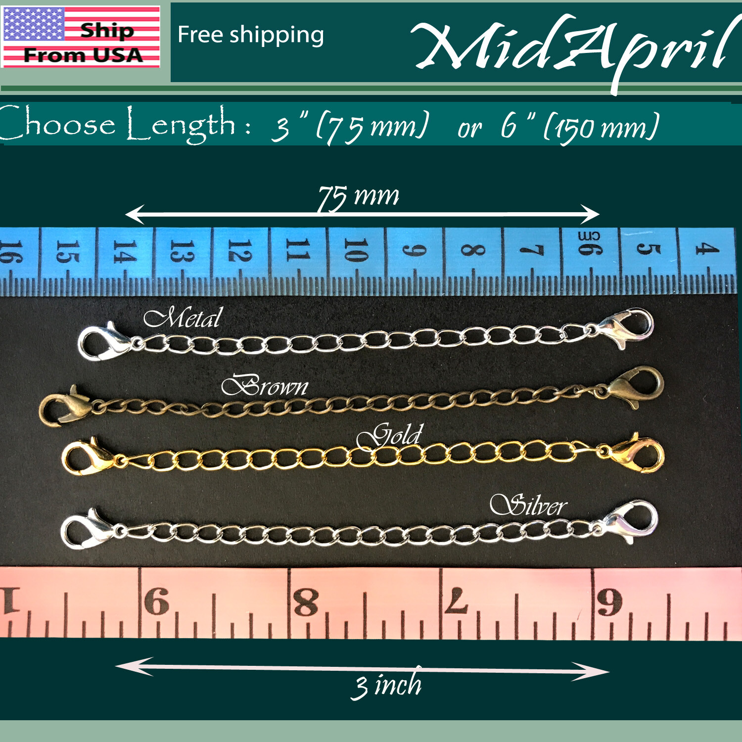 Extender /Safety Chain Extender Necklace Bracelet Lobster lock 3″ or 6″