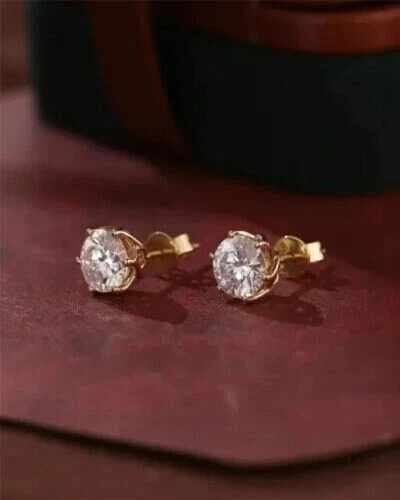 2.00Ct Round Cut Lab Created Diamond 14K Yellow Gold FN Prong Set Stud Earrings