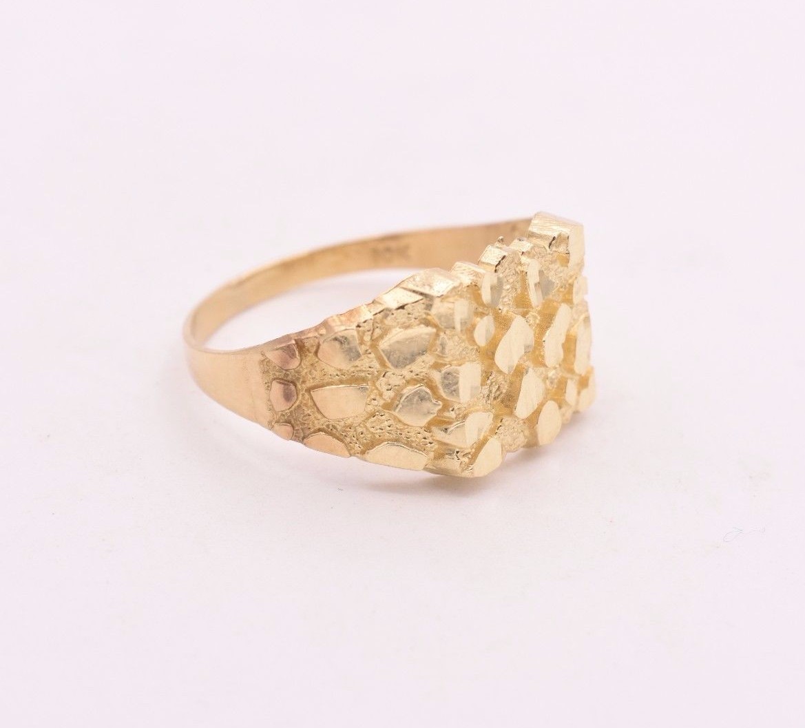 Mens Medium Nugget Square Ring Real Solid 10K Yellow Gold ALL SIZES