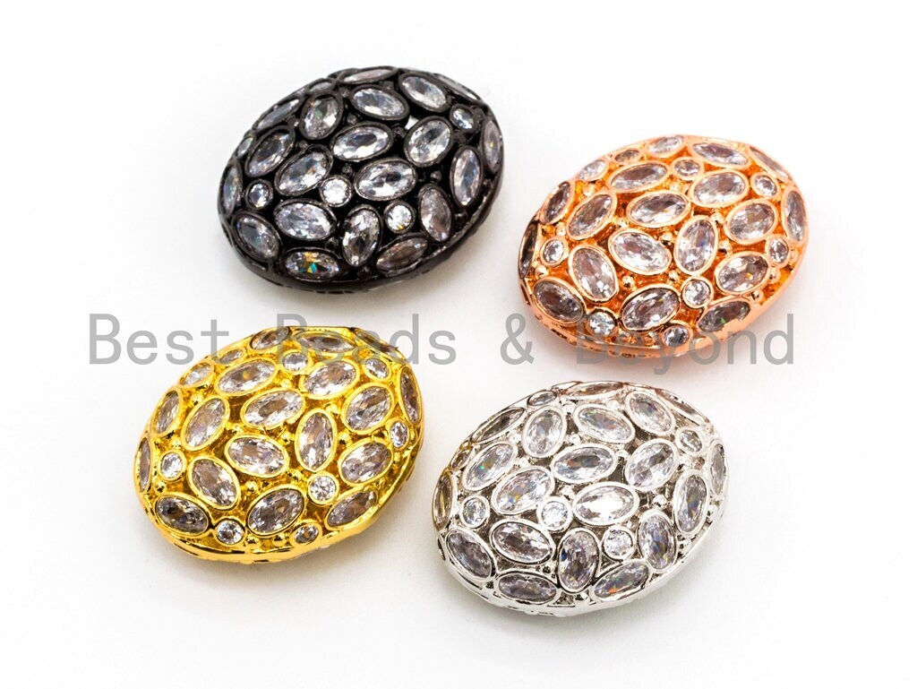 CZ Micro Pave Large Oval Spacer Beads, 25mm/18mm Jewelry Making, 1pc, sku#G303