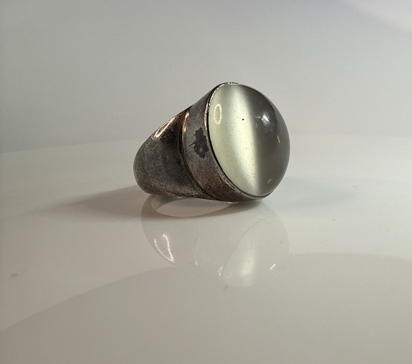 Vintage Nepal Moonstone Ring 925 Sterling Silver Cabochon Statement Band Sz 6