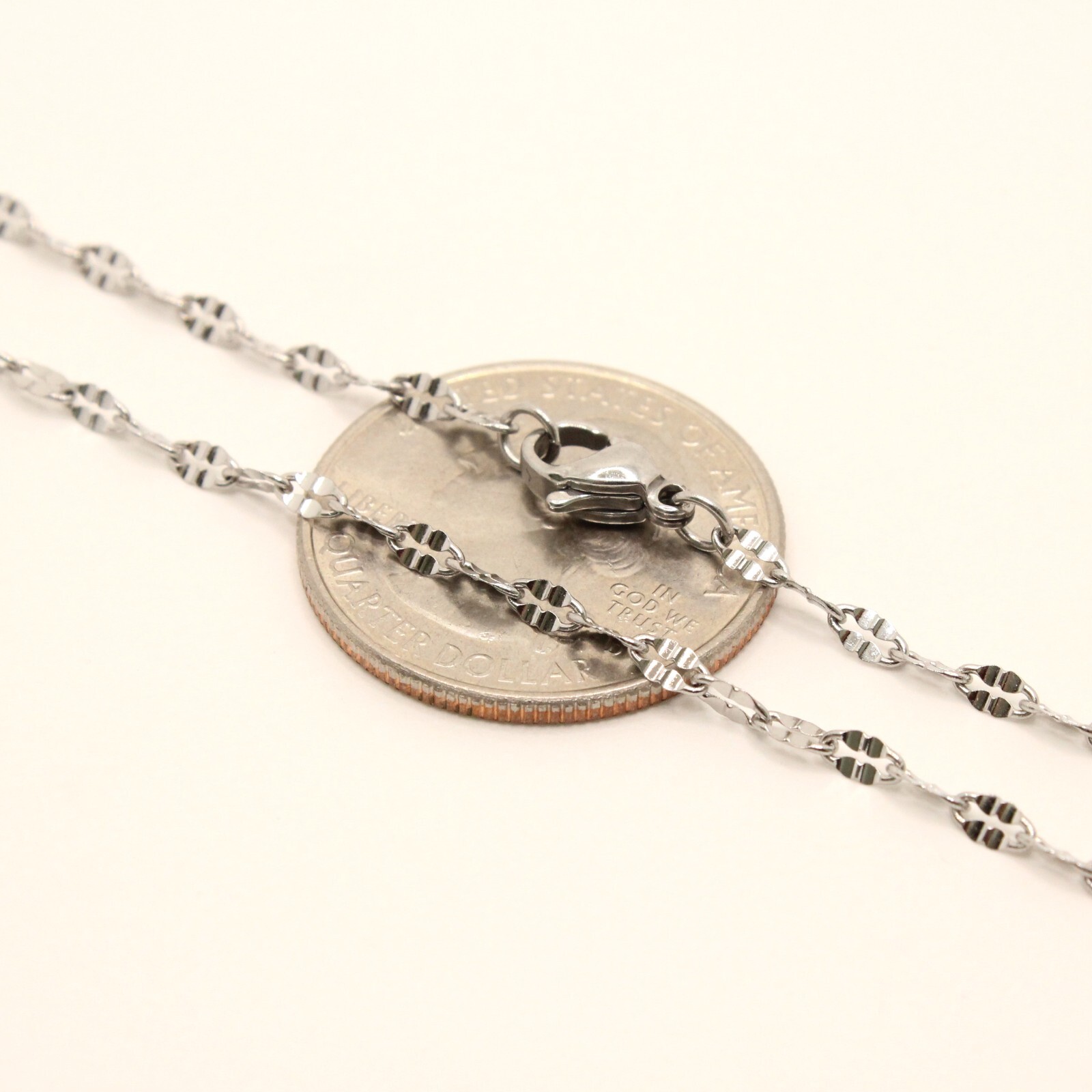 Stainless Steel Miniature Coffee Bean Chain Necklace 2.5mm, Sizes 16-24 Inches