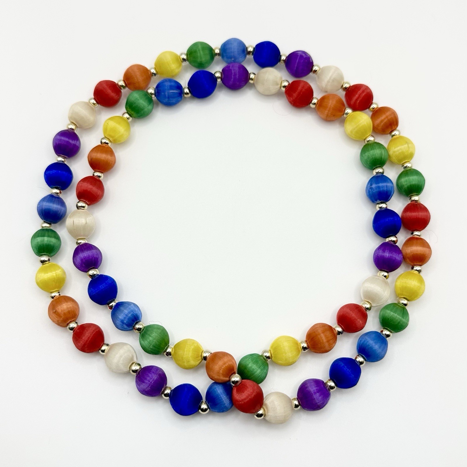 Vintage Multicolor Silk Satin Wrap Bead Necklace Continuous Strand 30”