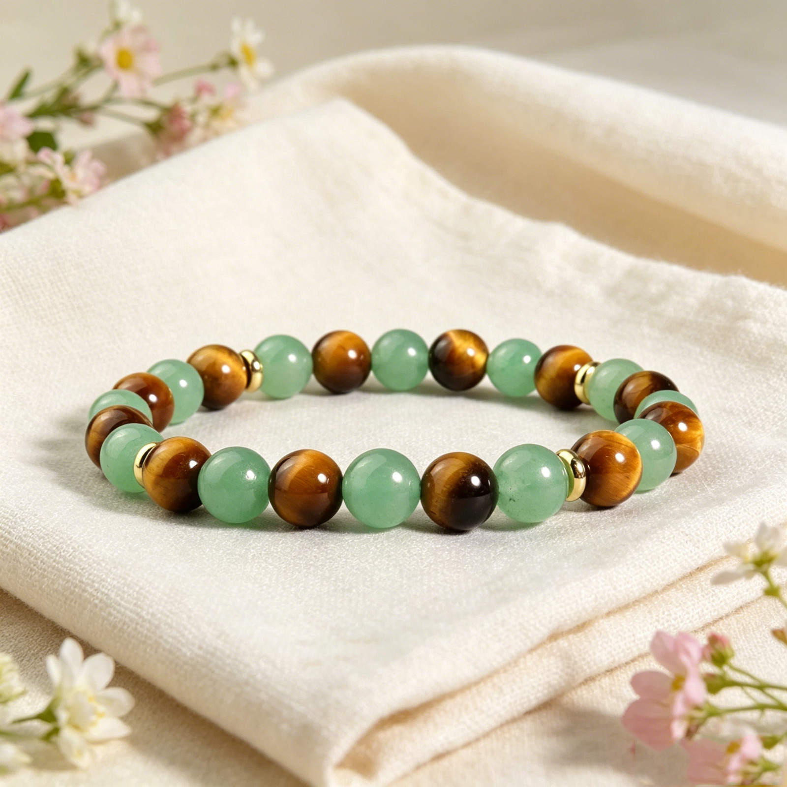Green Aventurine Tiger Eye Bracelet |Good Luck Protection Hobo Chic Healing Gift