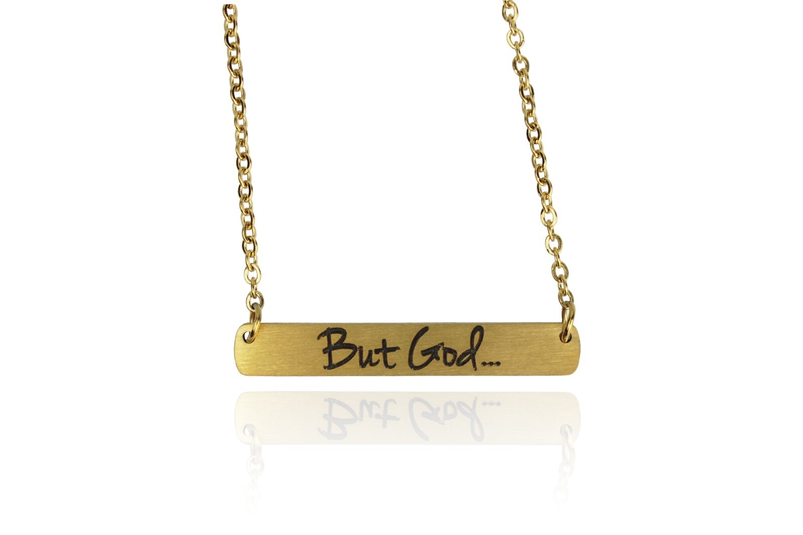 FashionJunkie4Life “But God…” Gold Plated Stainless Steel Bar Pendant Necklace