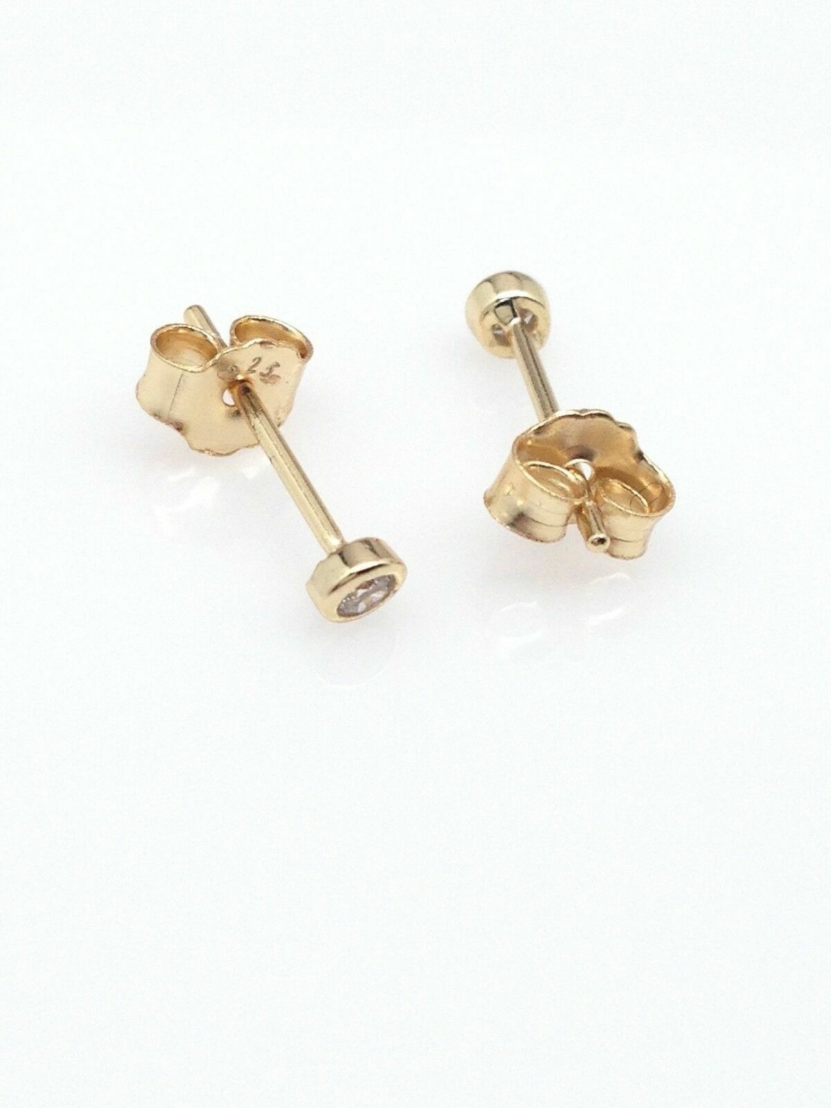 Silver Plated Tiny Bezel Cz Solitaire Stud Earrings 2mm Lab-Created A37