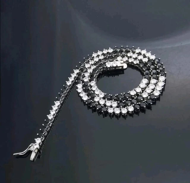 18CT Black & White Diamond Lab Created Tennis Necklace 14K White Gold Plated 18″