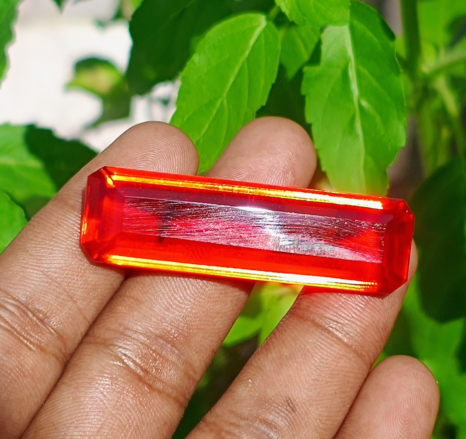80 Ct Flawless Red Orange Topaz Baguette Cut Certified Loose Gemstone SEE VIDEO