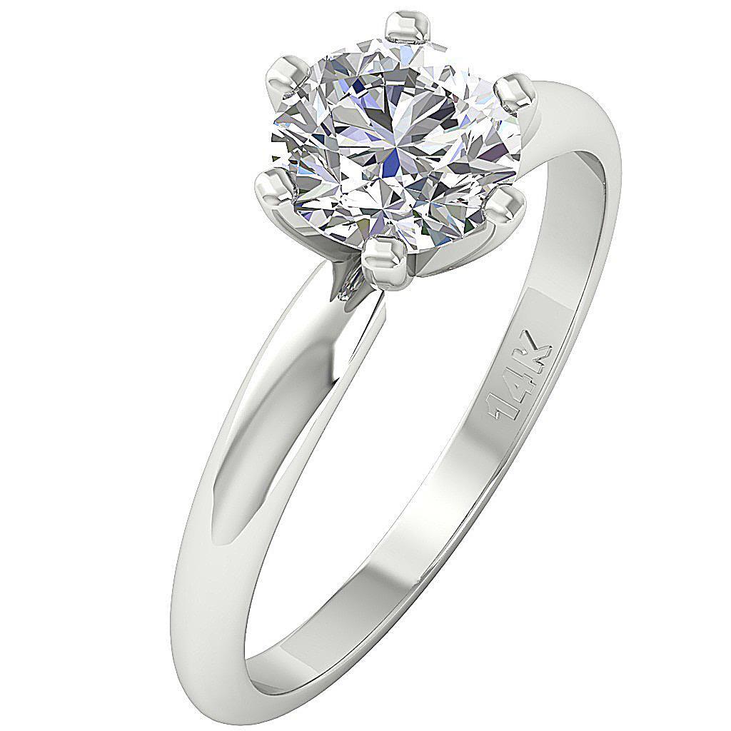 VVS F 1.50 Carat Lab Grown Solitaire Diamond Ring Six Prong Set 14K Solid Gold