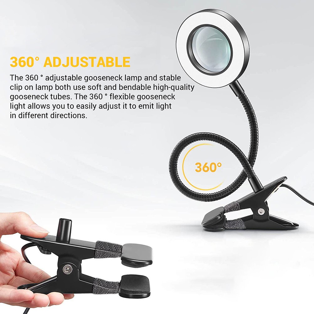 10X Magnifying Glass Desk Light Magnifier LED Lamp Reading Lamp With Base&Clamp