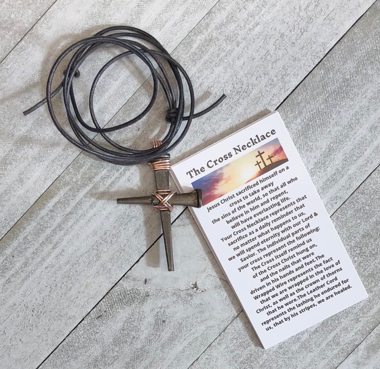 Rustic Steel Nail Silver Cross Pendant – Handmade Christian Necklace for Men