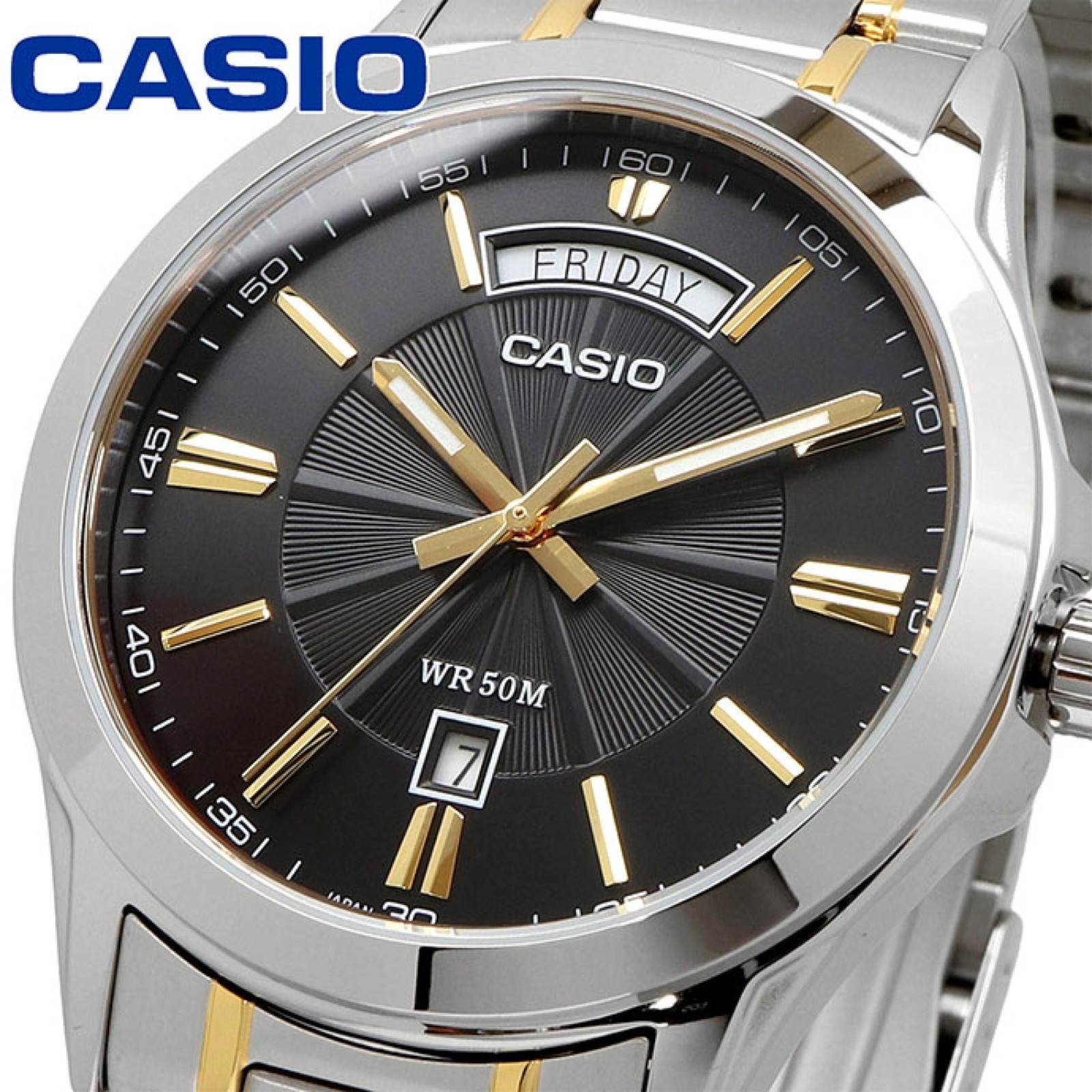 CASIO MTP-1381G-1AV Men Watch Two Tone Silver Gold Black Day Date Direct from Ja