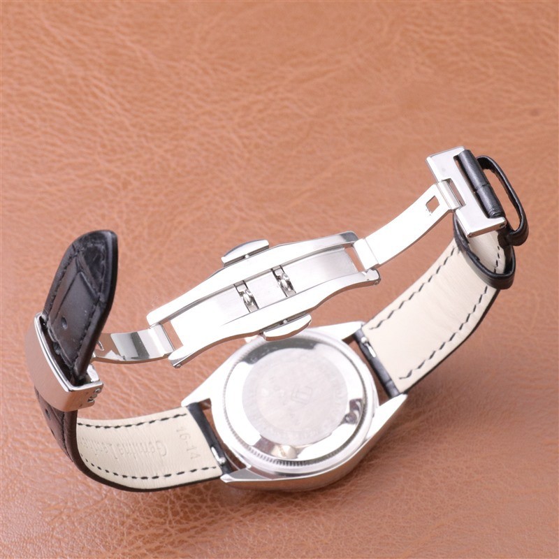 Cowhide Genuine Leather Quick Release Watch Strap Butterfly Buckle Band 12-24mm