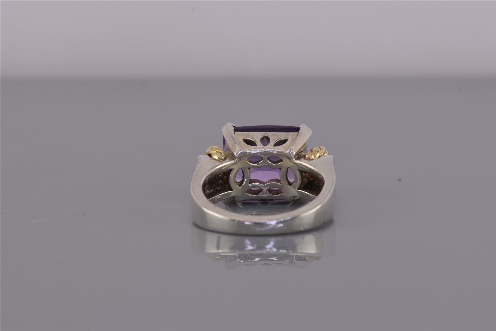 EMA Sterling Silver & 14k Gold Cable Purple Amethyst Band Ring 925 Sz: 5