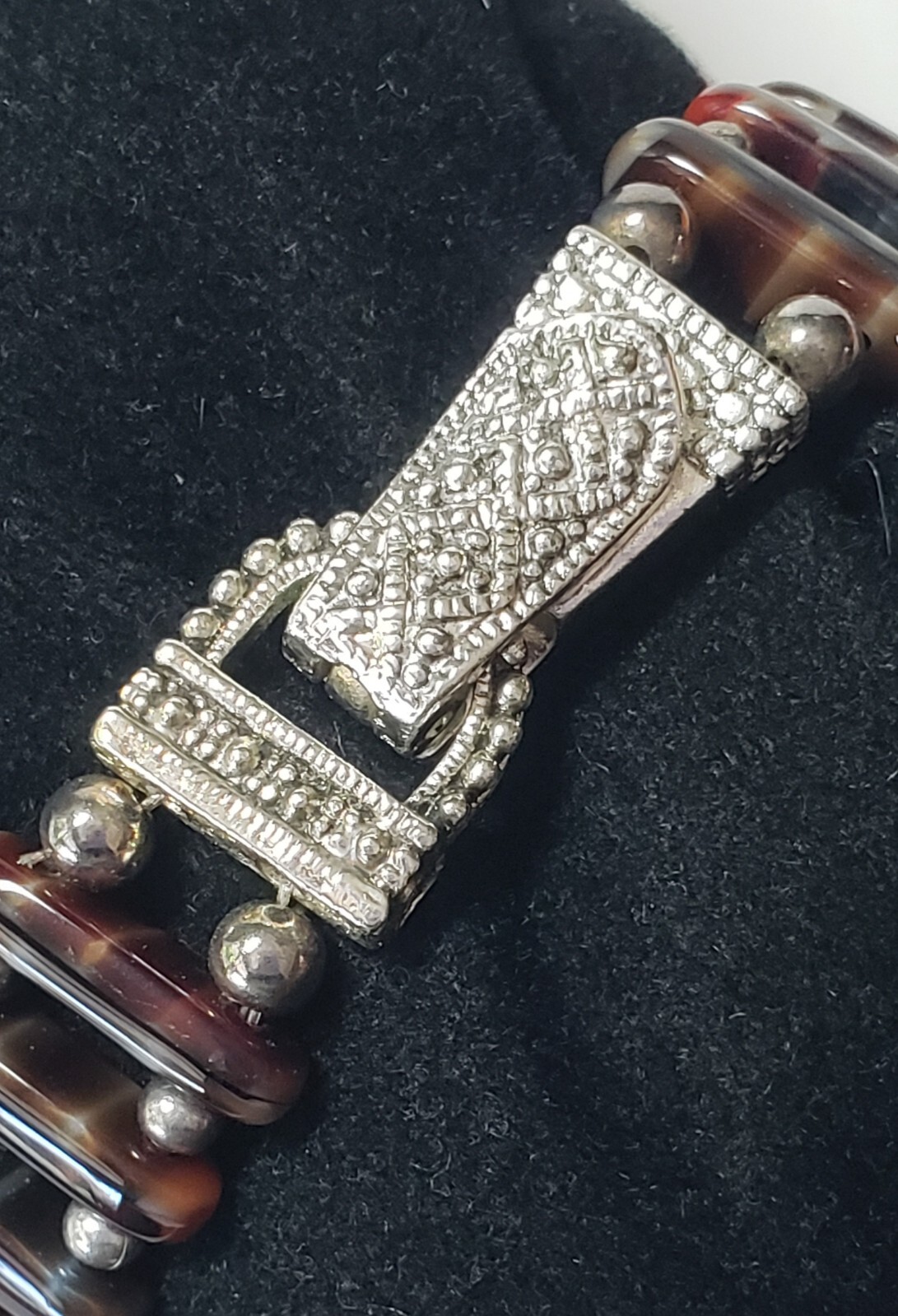 Brown Stone Beaded Small Bracelet with silver tone beads and clasp 6.5 in