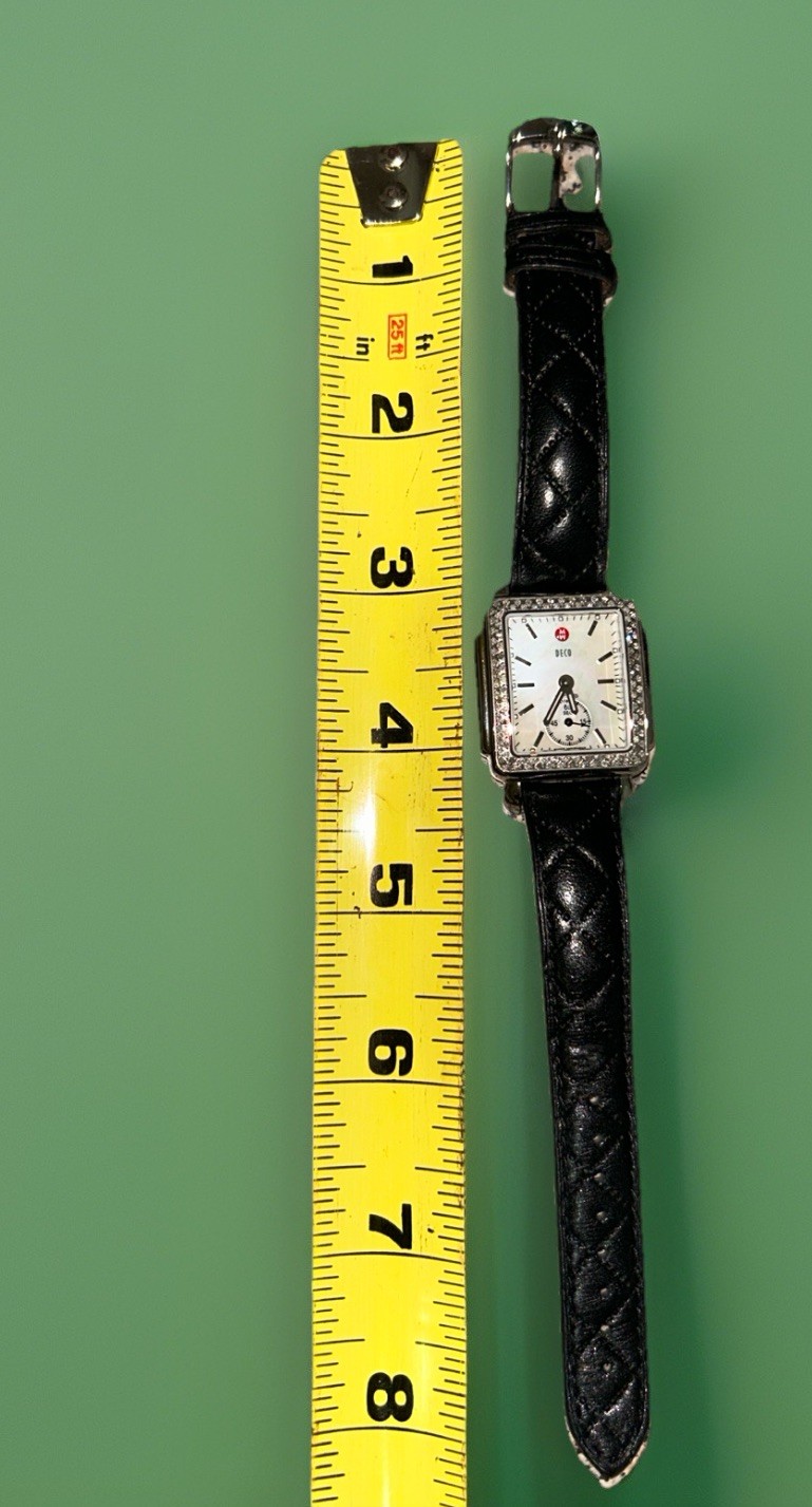 Michele Deco Diamond Watch .49ct 108 Diamonds Black Leather Sapphire
