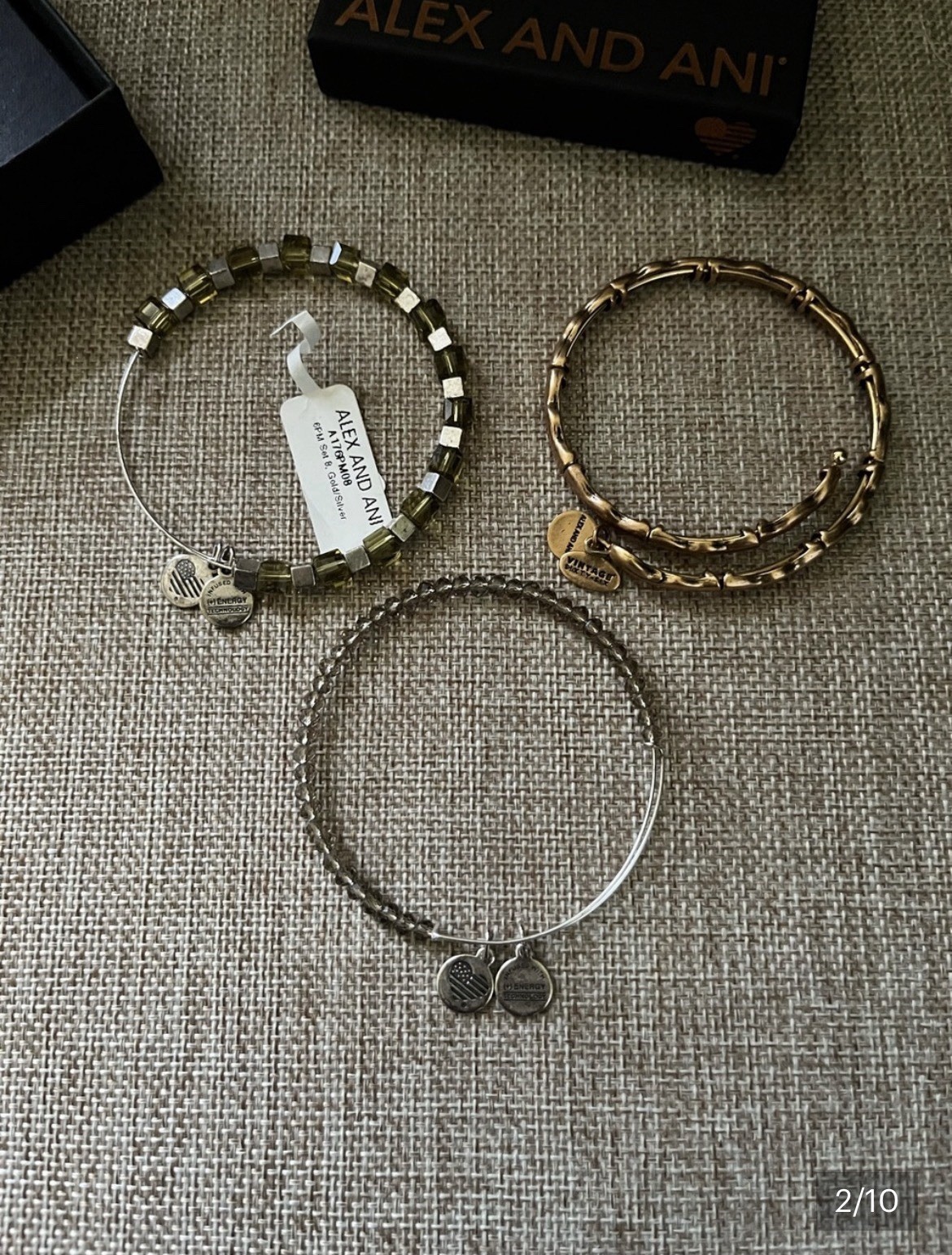 Alex and Ani 3pc Mixed Lot Charm Bangle & Wrap Bracelet Gold/Silver Green Beads